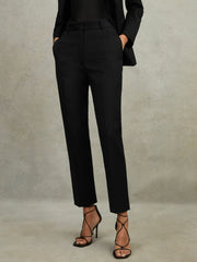 Wool Blend Tapered Suit Trousers in Black