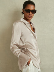 Silk Double-Cuff Button-Through Shirt in Champagne