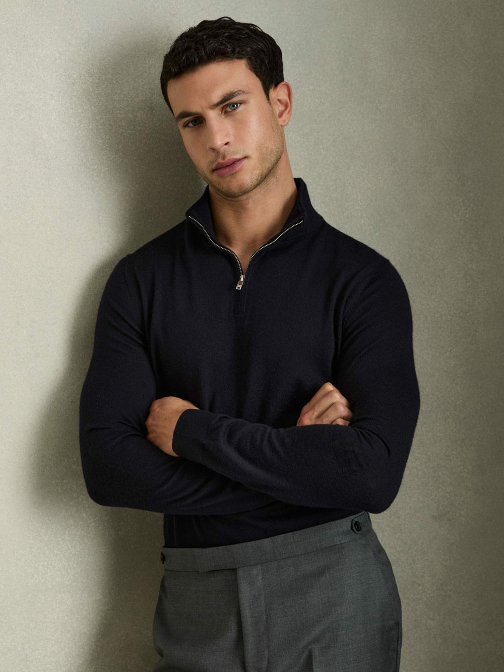 Merino Wool Half-Zip Jumper in Navy