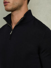 Merino Wool Half-Zip Jumper in Navy