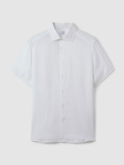 Slim Fit Linen Button-Through Shirt in White