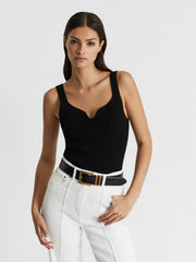 Leather Square Buckle Belt in Black