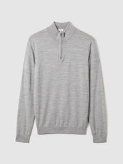 Merino Wool Half-Zip Jumper in Soft Grey Mouline