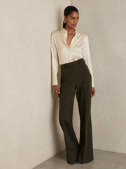 Silk-Satin Concealed-Placket Shirt in Ivory