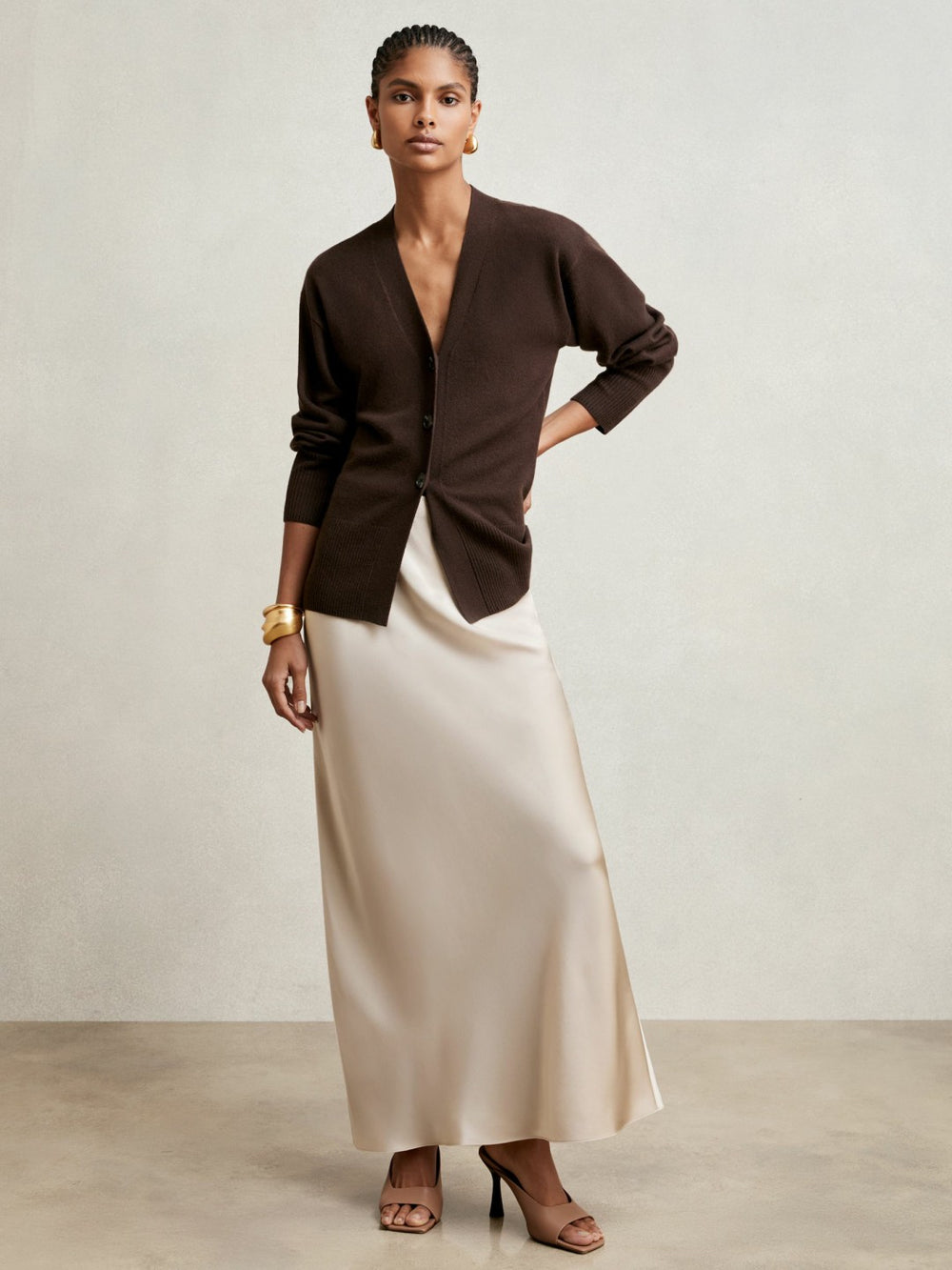 Silk Slip Maxi Skirt in Champagne Neutral