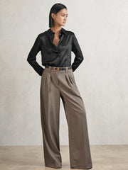 Silk-Satin Concealed-Placket Shirt in Black