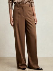 Petite Wool-Blend Wide-Leg Suit Trousers in Tan