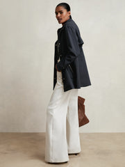 Removable-Hood Rain Coat in Navy