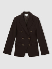 Petite Wool-Blend Double-Breasted Blazer in Chocolate Brown