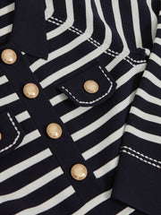 9-13 yrs Button-Detail Stripe Knitted Dress in Navy/White