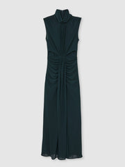 Sheer Ruched Maxi Dress in Teal