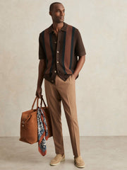 Cotton Textured-Knit Stripe Shirt in Brown Multi
