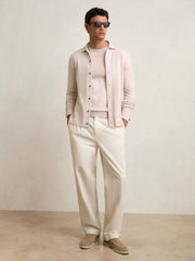 Merino Wool Button-Through Cardigan in Beige