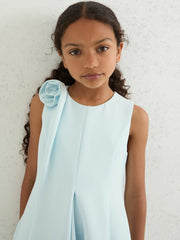 9-13 yrs Flower-Detail Fit-And-Flare Dress in Blue