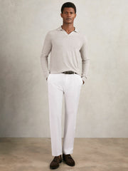 Merino Wool Open-Collar Polo Shirt in Wicker Brown Melange