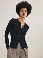 Button Front Knit Cardigan in Navy