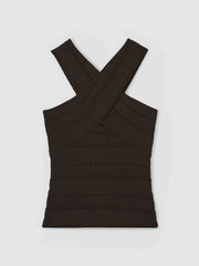 Cross Neck Textured Top in Chocolate