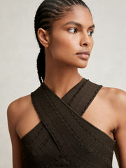 Cross Neck Textured Top in Chocolate