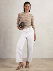 Cotton Blend Ladder Knit Top in Taupe Neutral