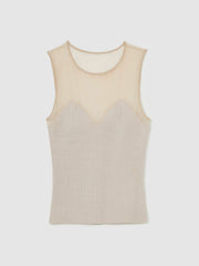 Mesh Rib-Knit Sweetheart Vest in Pink Neutral