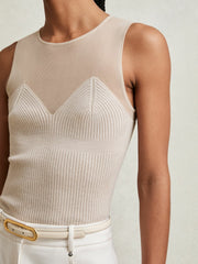Mesh Rib-Knit Sweetheart Vest in Pink Neutral