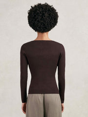 Chain-Detail Keyhole Knit Top in Plum