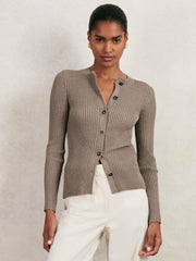 Button Front Knit Cardigan in Stone