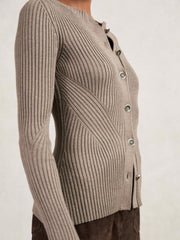 Button Front Knit Cardigan in Stone