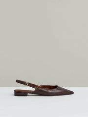 Leather Slingback Ballerina Pumps in Chocolate