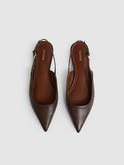 Leather Slingback Ballerina Pumps in Chocolate