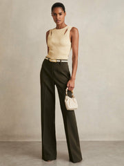 Cut-Out Rib-Knit Vest in Cream