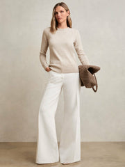 Wool-Blend Open-Stitch Jumper with Cashmere in Oatmeal Neutral