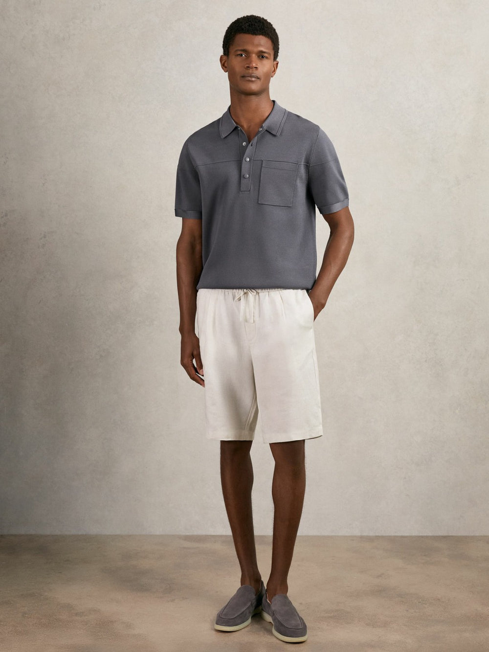 Press-Stud Seam-Detail Polo Shirt in Airforce Blue