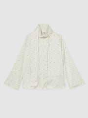 Satin Polka Dot Tie Neck Blouse in Ivory