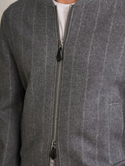 Wool-Blend Chalk-Stripe Bomber Jacket in Grey