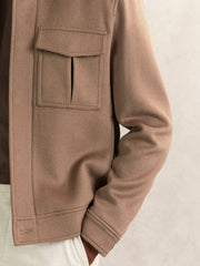 Wool Blend Twin Pocket Zipped Jacket in Dark Brown
