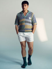 | Tom Daley Crochet Polo Shirt in Yellow/Green/Blue Multi
