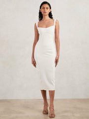 Good American Scuba Crystal Midi Dress in White