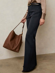 Petite Twill Patch-Pocket Flared Trousers in Navy