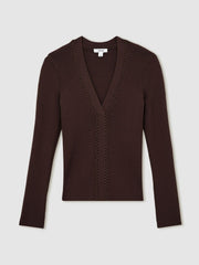 Craft-Stitch Rib-Knit Top in Mocha Brown