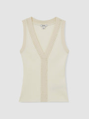 Craft-Stitch Rib-Knit Vest in Ivory/Ecru