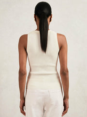 Craft-Stitch Rib-Knit Vest in Ivory/Ecru