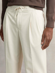 Relaxed-Fit Twill Drawstring Trousers in Ecru