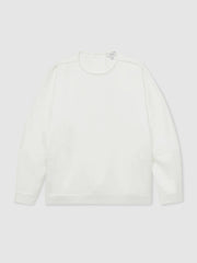 Satin Button-Back Long-Sleeve Top in Ivory