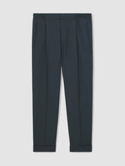 Relaxed-Fit Pleated Tapered Trousers in Steel Blue