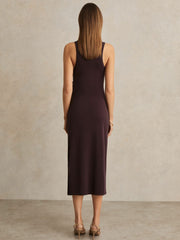 Jersey Ruched Racer Midi Dress in Burgundy