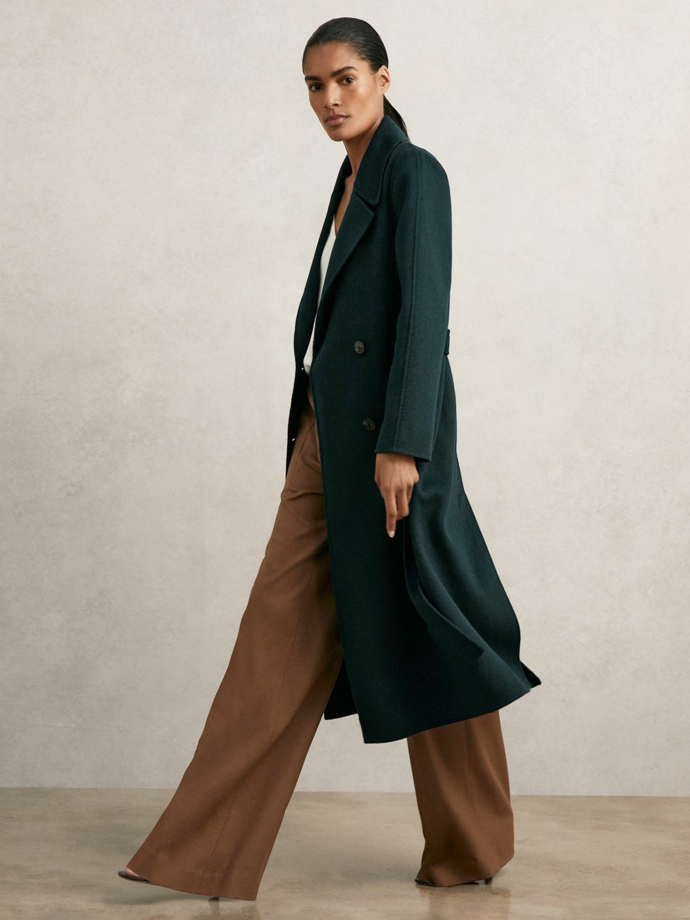 Double-Breasted Blindseam Coat Wool-Blend in Green