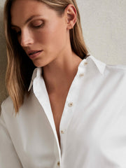 Cotton Button Through Oxford Shirt in White