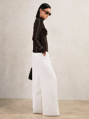 Contrast-Stitch Knit Top in Burgundy