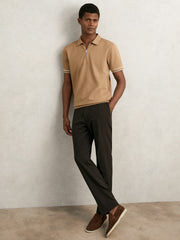 Textured Half-Zip Tipped Polo Shirt in Camel